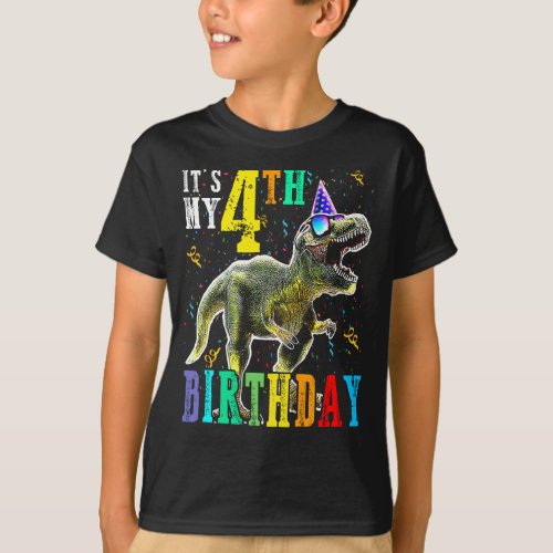 Kids Its My 4TH Birthday Happy 4 Year Dinosaur Sh T_Shirt