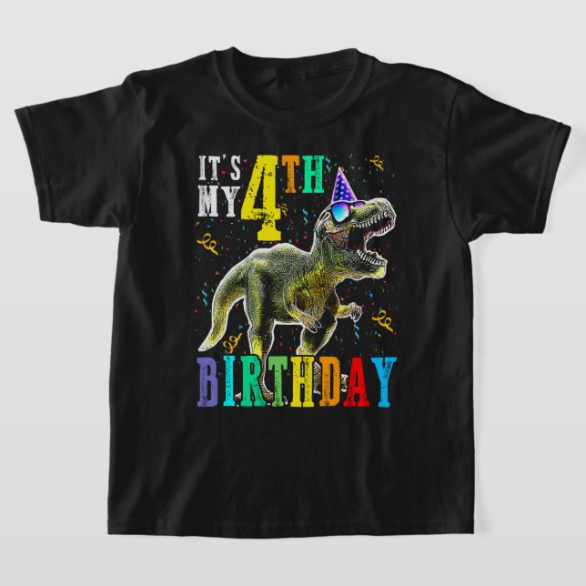 Kids It's My 4TH Birthday Happy 4 Year Dinosaur Sh T-Shirt (Laydown)