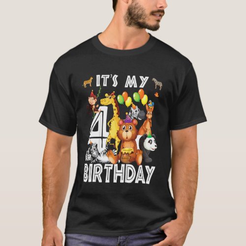 Kids Its My 4th Birthday Safari Jungle Animals  4t T_Shirt