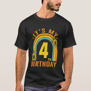 Kids It's My 4th Birthday Sunflower 4 Years Old Bi T-Shirt