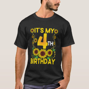 Kids It's My 4th Birthday Sunflower 4 Years Old Bi T-Shirt