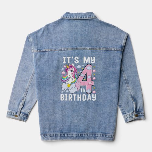 Kids Its My 4th Birthday Unicorn  Kid 4 Years Old Denim Jacket