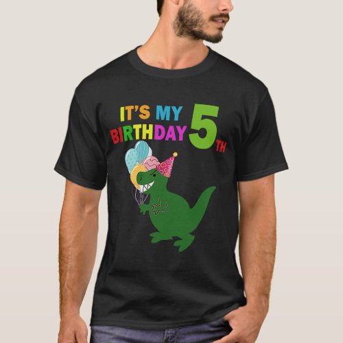 Kids Its My 5th Birthday Happy 5 Year  Dinosaur B T_Shirt