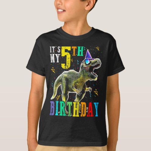 Kids Its My 5TH Birthday Happy 5 Year Dinosaur Sh T_Shirt