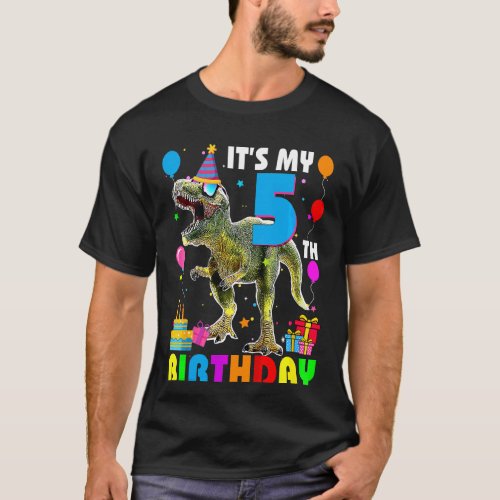 Kids Its My 5th Birthday Happy 5 Year Rex 2 T_Shirt