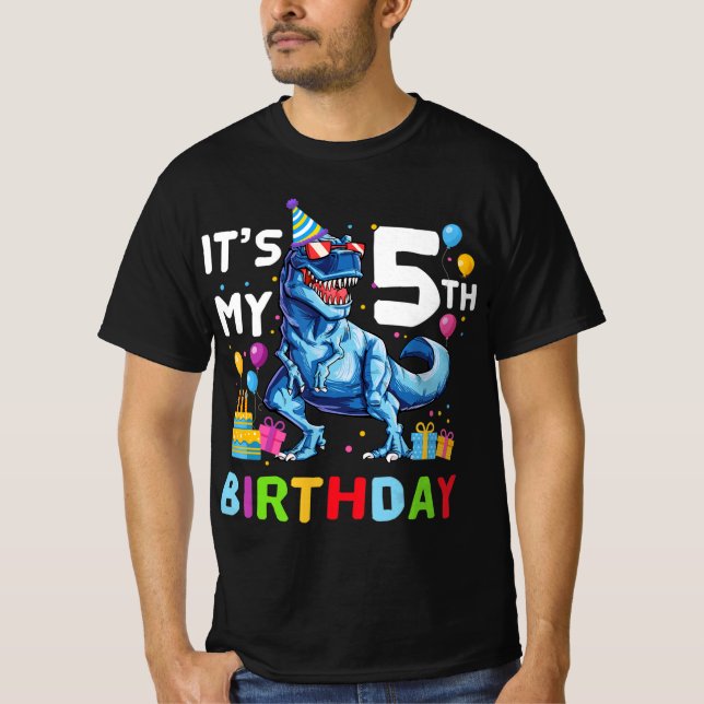 Kids It's My 5th Birthday Happy 5 Year T-Rex   T-Shirt (Front)