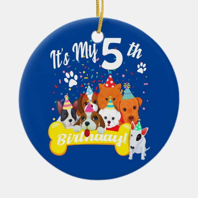 Kids its my 5th birthday toddler girl with dogs ceramic ornament (Front)