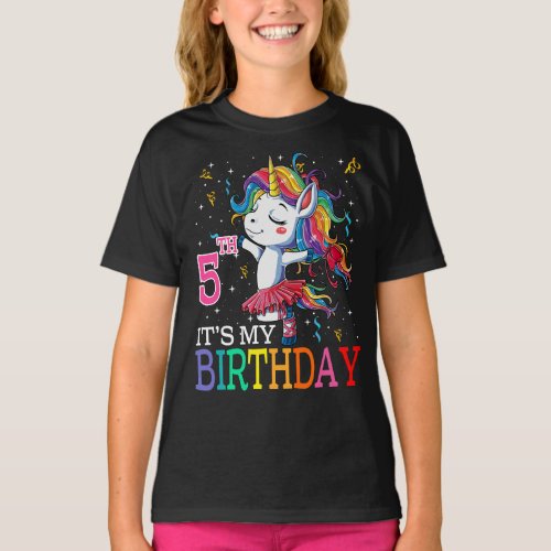 Kids Its My 5th Birthday Unicorn 5 Year Old Girls T_Shirt