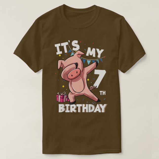 Kids Its My 7th Birthday 7 Year Old Pig Birthday  T-Shirt (Design Front)