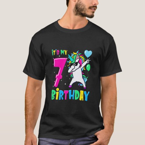 Kids Its My 7th Birthday Dabbing Unicorn  T_Shirt