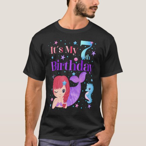 Kids Its My 7th Birthday Mermaid 7 Year Old Girl T_Shirt
