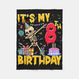 Kids It's My 8th Birthday Party Halloween Skeleton Fleece Blanket