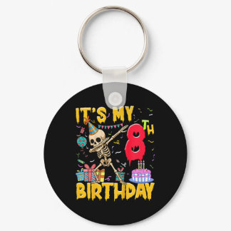 Kids It's My 8th Birthday Party Halloween Skeleton Keychain