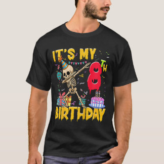 Kids It's My 8th Birthday Party Halloween Skeleton T-Shirt