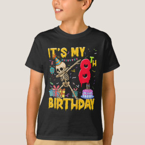 Kids It's My 8th Birthday Party Halloween Skeleton T-Shirt