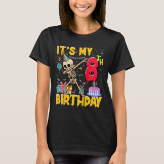 Kids It's My 8th Birthday Party Halloween Skeleton T-Shirt