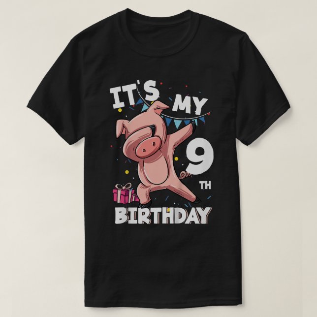 Kids Its My 9th Birthday 9 Year Old Pig Birthday 3 T-Shirt (Design Front)