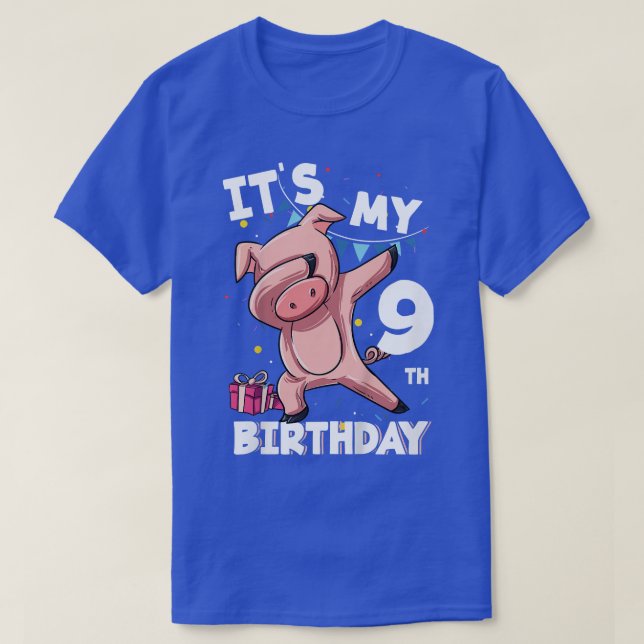 Kids Its My 9th Birthday 9 Year Old Pig Birthday  T-Shirt (Design Front)