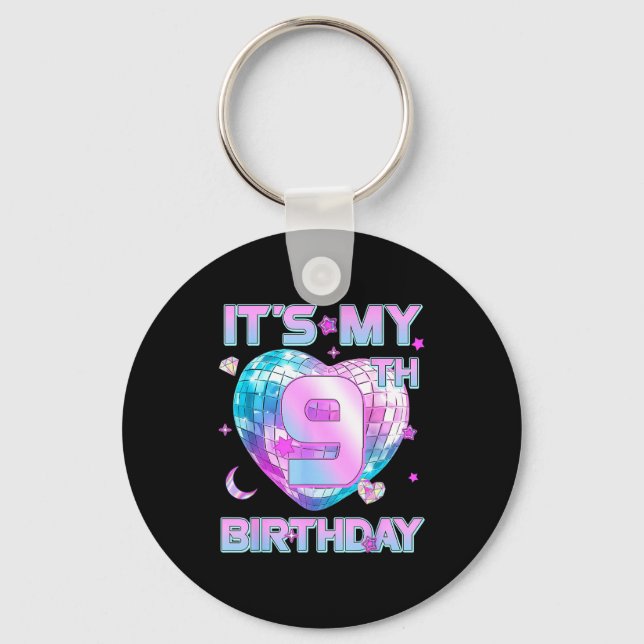 Kids It's My 9th Birthday Girl 9 Year Old Kp Bday  Keychain (Front)