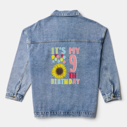 Kids Its My 9th Birthday Sunflower 9 Years Old Bi Denim Jacket