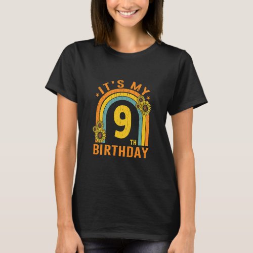 Kids Its My 9th Birthday Sunflower 9 Years Old Bi T_Shirt