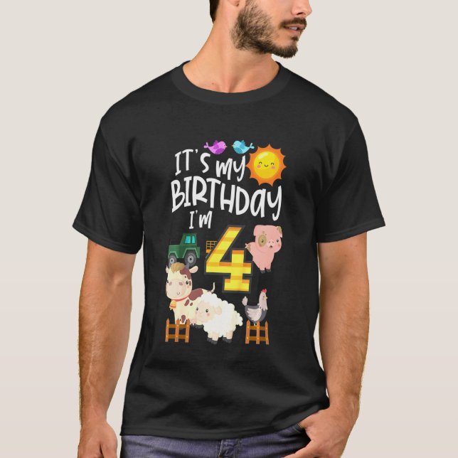 Kids Its My Birthday Im 4 Year Old Farm Animals Tr T-Shirt (Front)