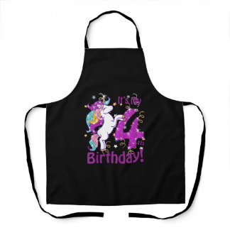 Kids Its My Birthday Shirt Girl Unicorn 4th (4 Yea Apron