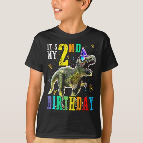 Kids Its My Second Birthday Happy 2 Year Dinosaur T_Shirt