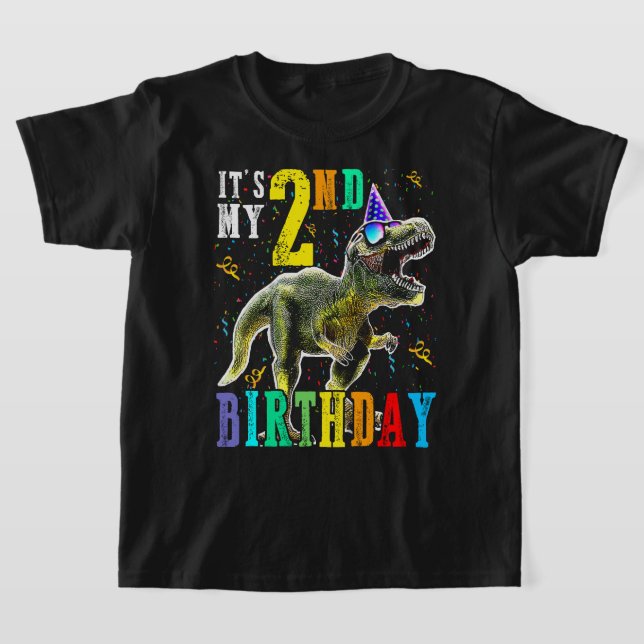 Kids It's My Second Birthday Happy 2 Year Dinosaur T-Shirt (Laydown)