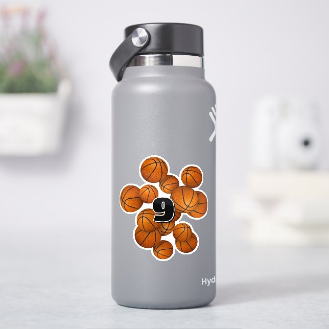 kids jersey number bunch of basketballs sticker (HydroFlask)