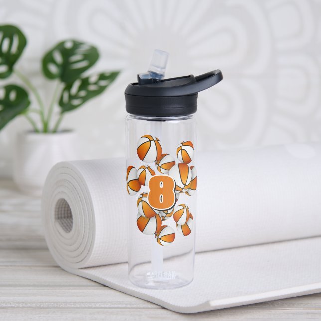 kids jersey number on orange white basketballs water bottle (Yoga)