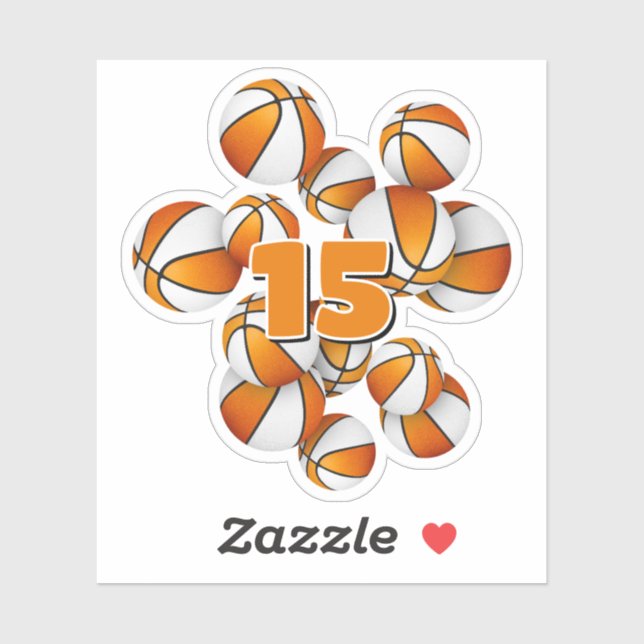 kids jersey number orange white basketballs sticker (Sheet)