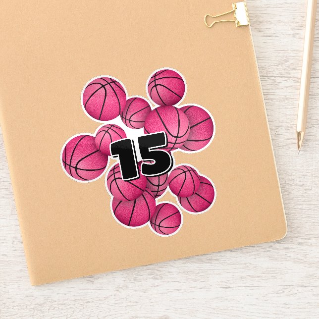 kids jersey number pink basketballs sticker (Notebook)