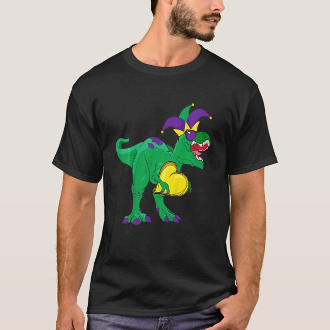Kids Jester Dinosaur Mardi Gras Rex Carnival Masqu T-Shirt (Front)