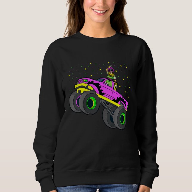 Kids Jester Riding Monster Truck Mardi Gras Cool M Sweatshirt (Front)