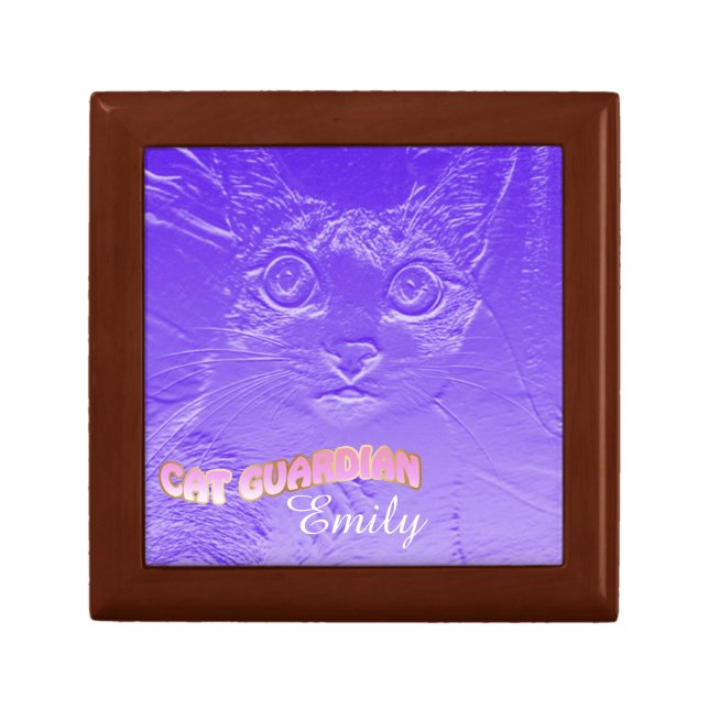 Kids Jewellery Box with Purple Guardian Cat (Front)
