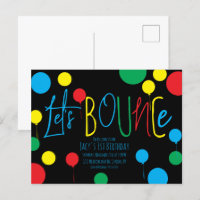 Kids Jump Bounce Balls Balloons Birthday Invitati