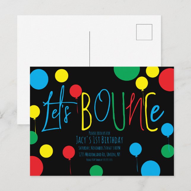  Kids Jump Bounce Balls Balloons Birthday Invitati Postcard (Front/Back)