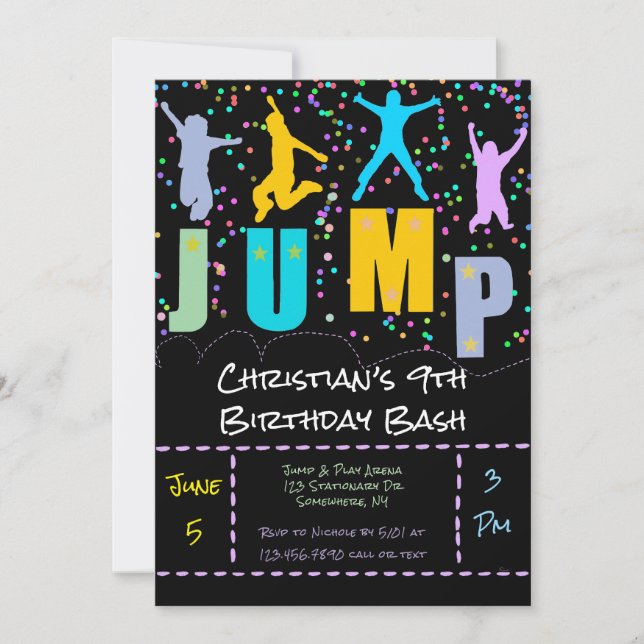 Kids Jump & Play Trampoline Birthday Bash Invitation (Front)