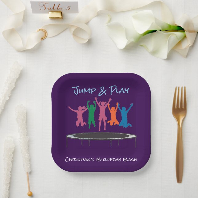 Kids Jump & Play Trampoline Birthday Bash Paper Plates (Wedding)