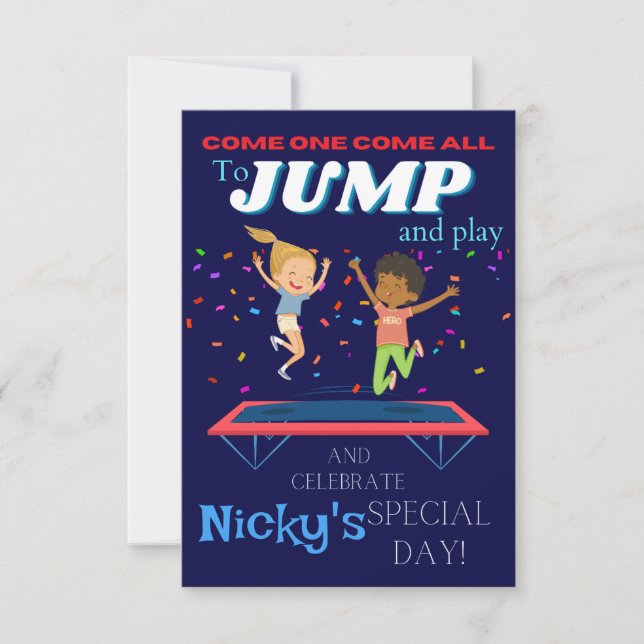 Kids Jump Trampoline Park Birthday Invitations (Front)