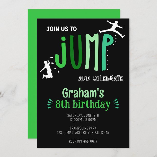 Kid's Jump Trampoline Park Birthday Party Invitation (Front/Back)