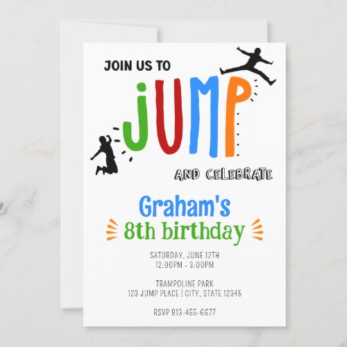 Kids Jump Trampoline Park Birthday Party Invitation
