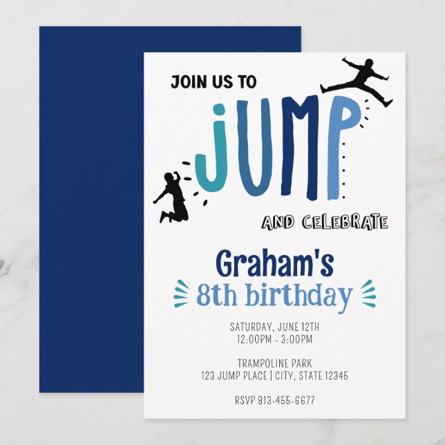 Kid's Jump Trampoline Park Birthday Party Invitation (Front/Back)