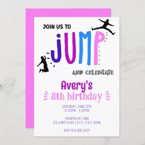 Kids Jump Trampoline Park Birthday Party Invitation