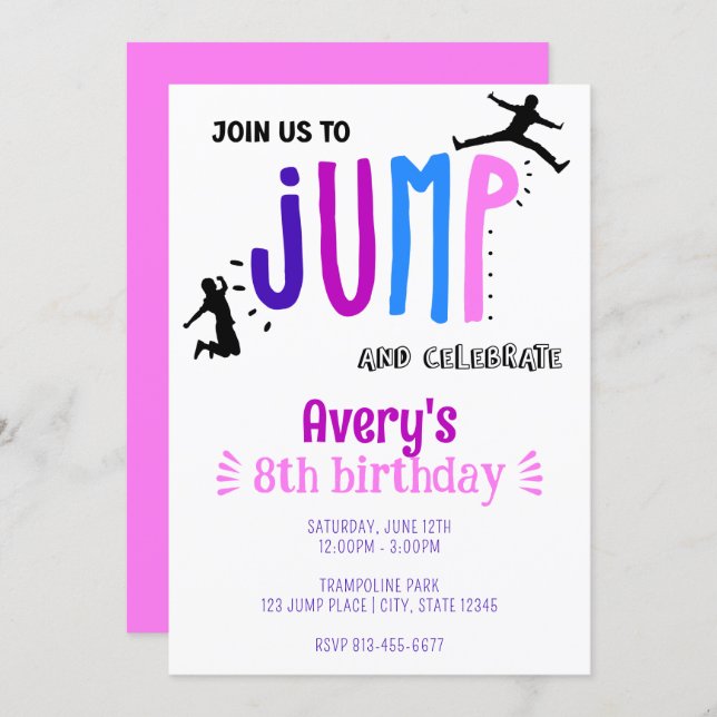 Kid's Jump Trampoline Park Birthday Party Invitation (Front/Back)