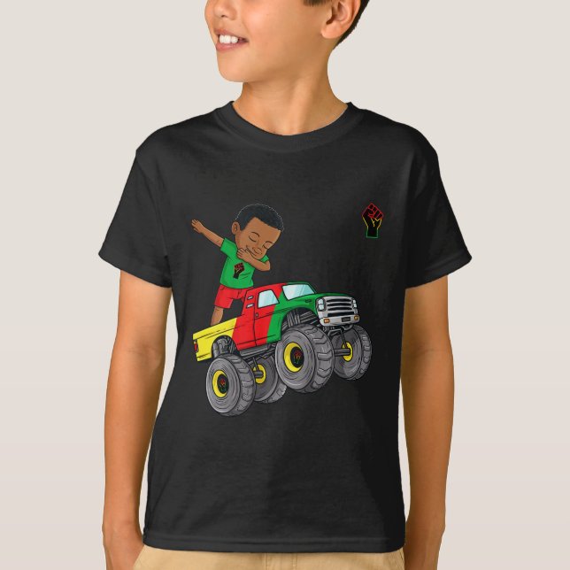 Kids Juneteenth Dabbing Black King In Monster Truc T-Shirt (Front)
