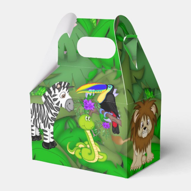 Kids Jungle Animals Birthday Party Favor Box (Front Side)