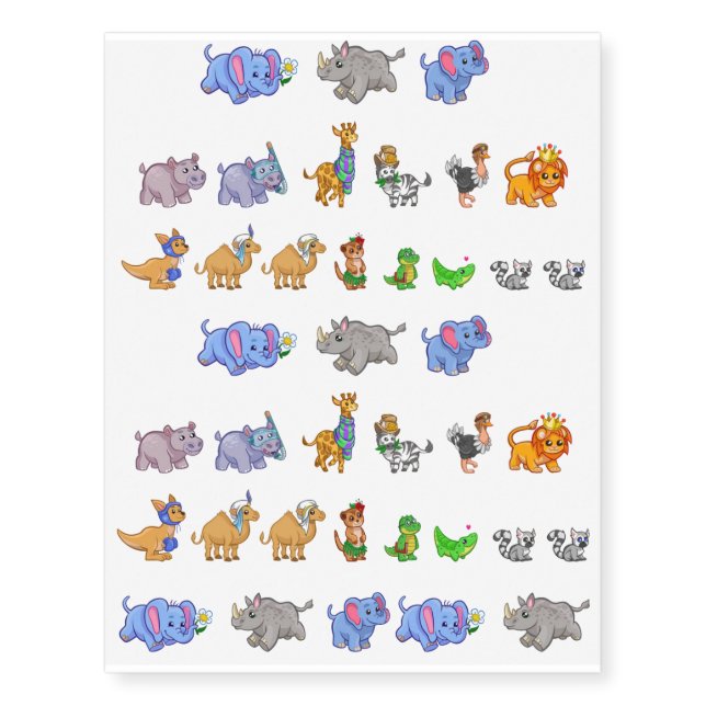 Kids Jungle Animals Birthday Party Tattoos (Front)