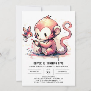 Kids Jungle Monkey Birthday Invitation